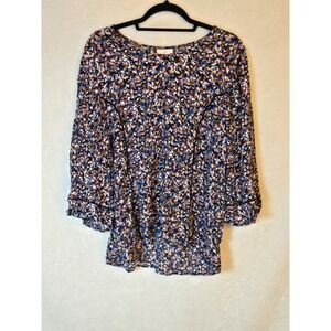 J.  Jill V-Neck Multicolor Floral‎ Feminine Flowy 3/4 Sleeve Top Petite Large